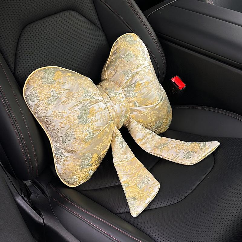 New car headrest waist rest new Chinese creative car decorative throw pillow bow streamer car cushion