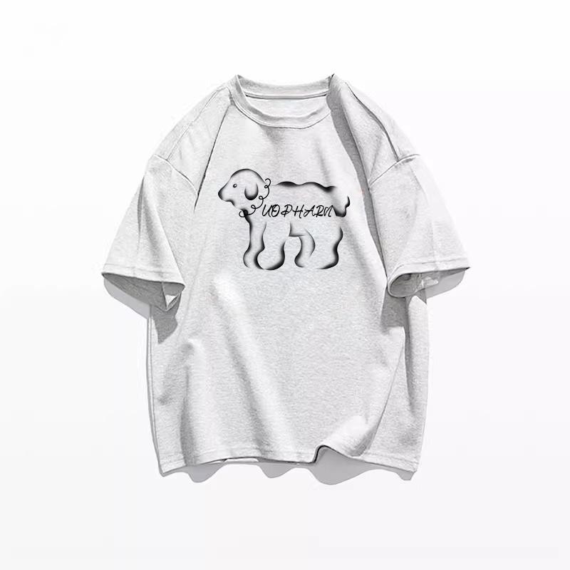 

Women s Pure Cotton White Puppy Print Short Sleeve T-Shirt - New Trendy Lazy Style Summer Design L [Premium Quality] белый/серый