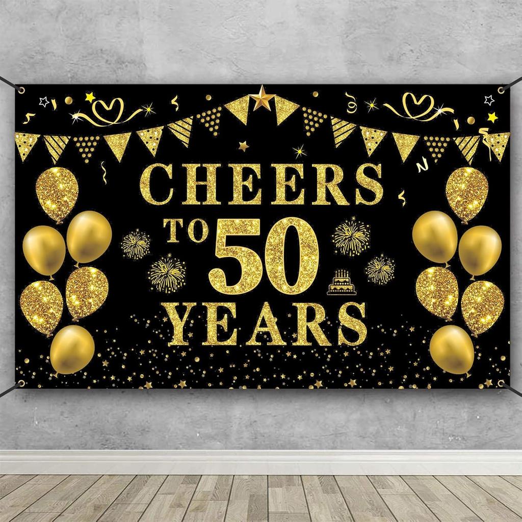 Trgowaul 60th Birthday/Anniversary/Wedding Decorations for Women Men, Cheers to 60 Years Banner, Black and Gold 60th Birthday Backdrop, 60 Bday