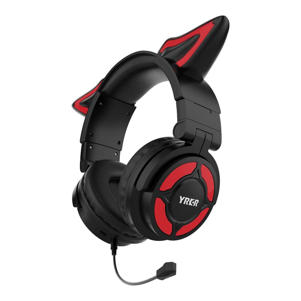 Fox Ear Headphones, Bluetooth 5.3 Gaming Headphones, Wired and Wireless, with LED Lights, Adjustable 3.5mm Headphones with Microphone, 40mm Drivers,
