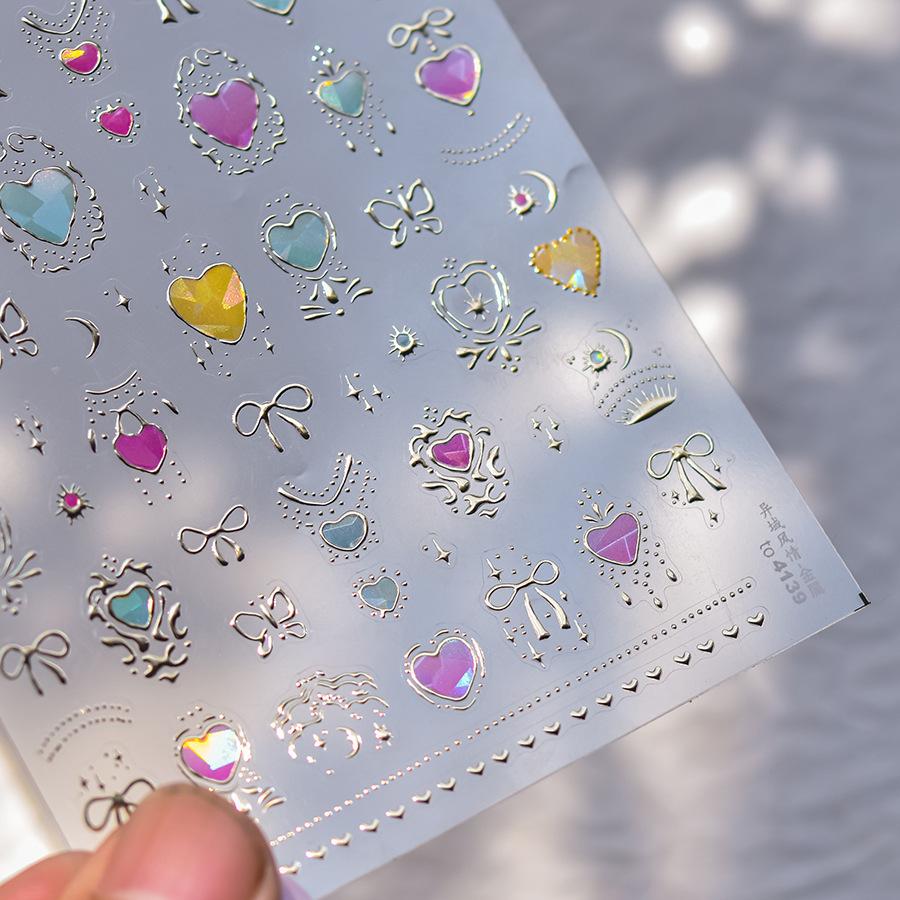 Totem Geometric Symbols Star Moon Nail Art Stickers 5D Gold-embossed Self Adhesive Nails Sticker Luxury Red Gemstone Nail Decals
