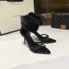 - New thin heels sexy nightclub black mink pointed head word with heels high heels sandals women
