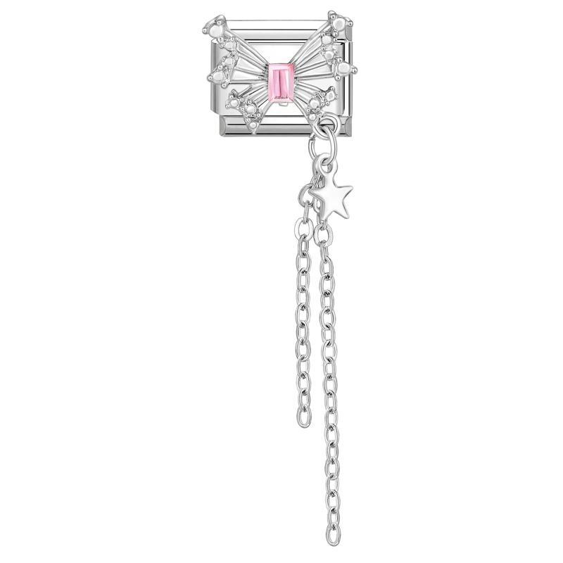 Zircon Long Tassel Butterfly Bow Knot Heart Italian Charm Links Fit 9mm Bracelet Stainless Steel DIY Jewelry Making