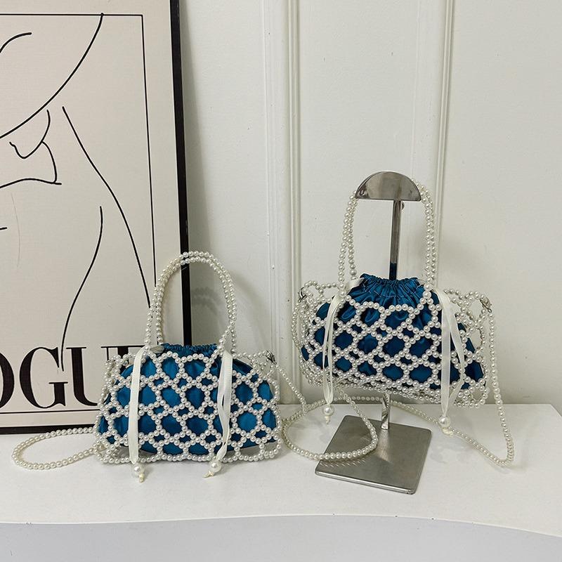 Hollow fairy pearl bag new niche contrasting color woven handbag high value handmade beaded bag