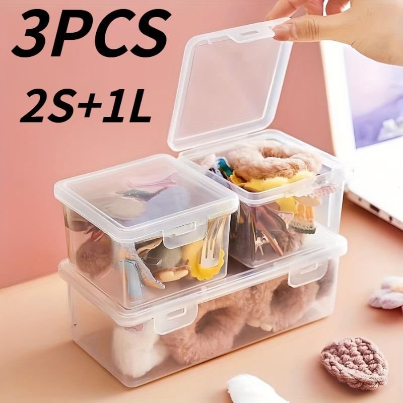 3PCS[1Large +2Small ]Large Capacity Desktop Storage Box with Lid, Stackable, Hair Accessory Storage Box, Desktop Storage Box