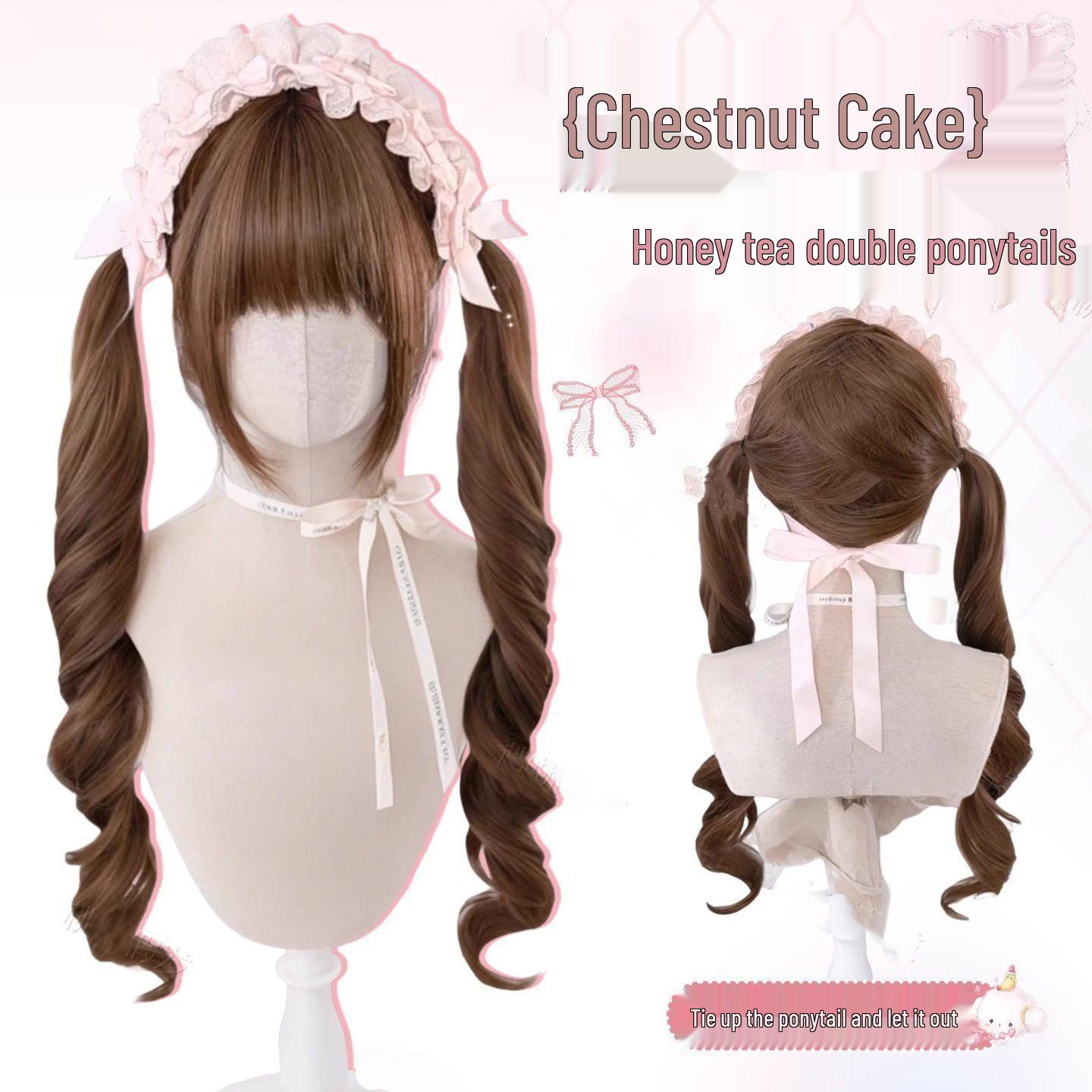

Lolita Long Curly Honey Brown Wig with Double Ponytails and Bangs