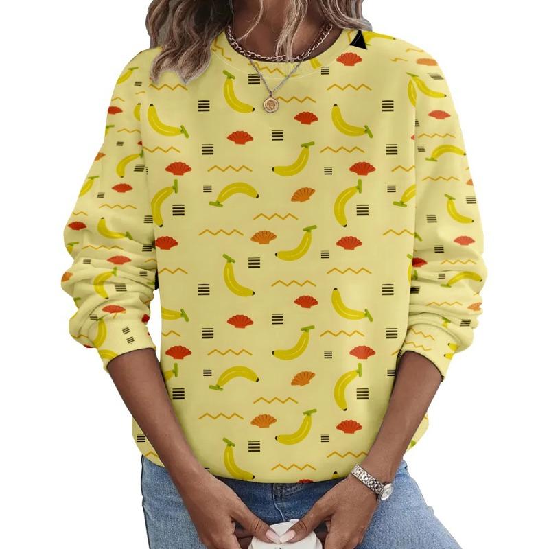 

Толстовка большого размера с принтом мелкого узора из фруктов, с круглым вырезом, модная, удобная, повседневная, свободного кроя, женский пуловер с длинными рукавами 6XL