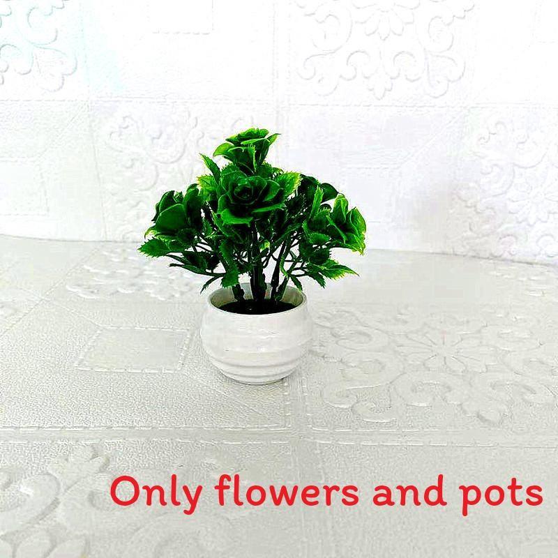 Realistic Monthly Rose Artificial Green Plants Potted For Decoration Indoor