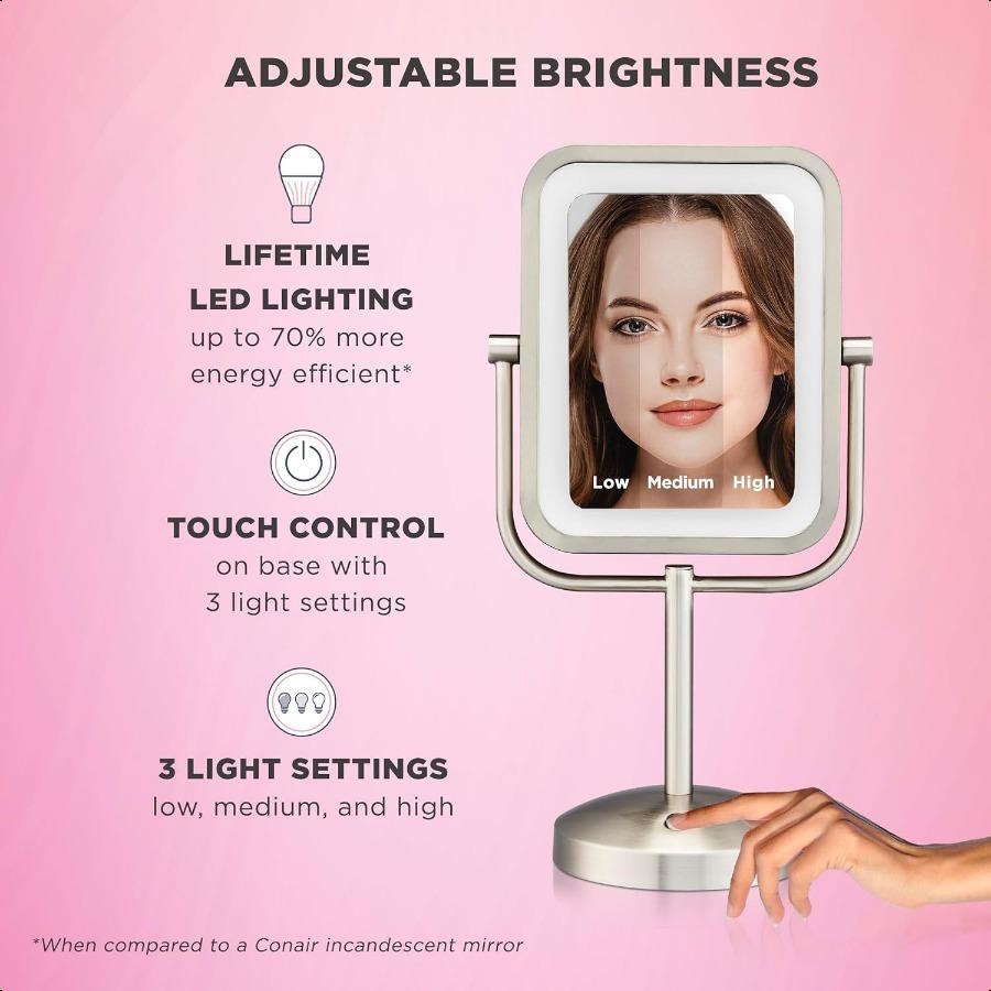 

Lighted Makeup Mirror LED Vanity Mirror 1X 8X Magnifying Mirror Battery Operated in Brushed Nickel United States