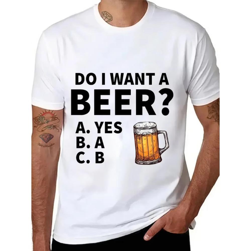 Will ich ein Bier Herren T-Shirt Hochwertige T-Shirts Sommer Übergroße Kurzarm Kleidung Brink Bier Streetwear Mode Tops