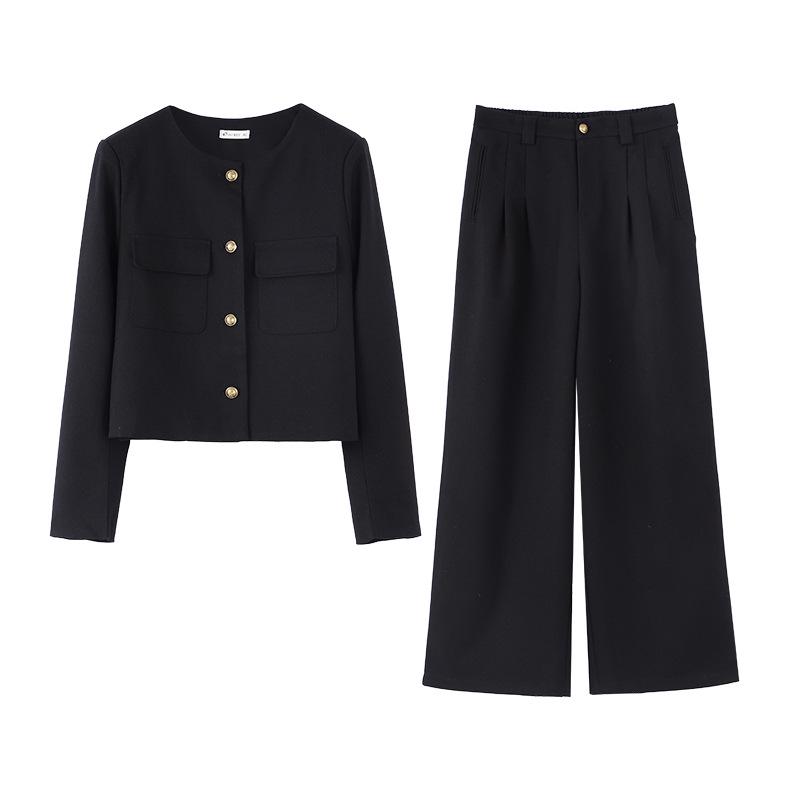 

Весна 2025 Облегающий топ со стойкой и комплект брюк широкого покроя, Большой размер, Женская мода 3XL 150-165 jin