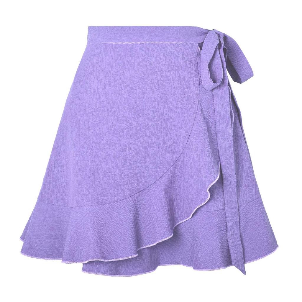 One Piece Lace Up Skirt High Waist Solid Color Ruffled Edge Short Skirt Cross-border Women's Clothing