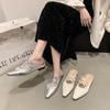 Women's Fashion Slippers 35-40 Pointed Toe Square Heels Thin Strap Bow Fashion Sandals Soft Leather Comfortable with Skirt Shoes