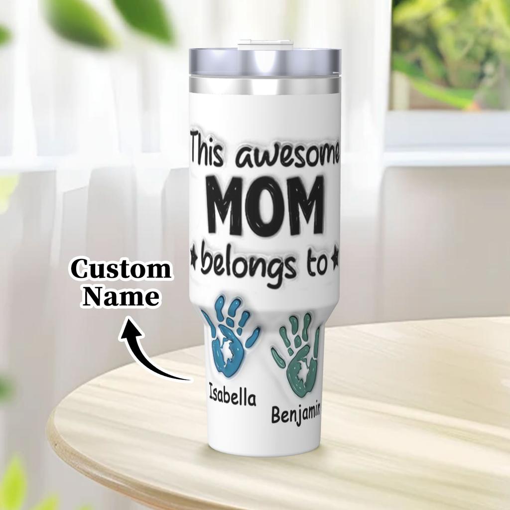 1pc 40oz Water Cup. Customize 6 Kids' Names. Tumbler for Mother's Day/festivals. Handle, Lid Included, Custom Water Bottle