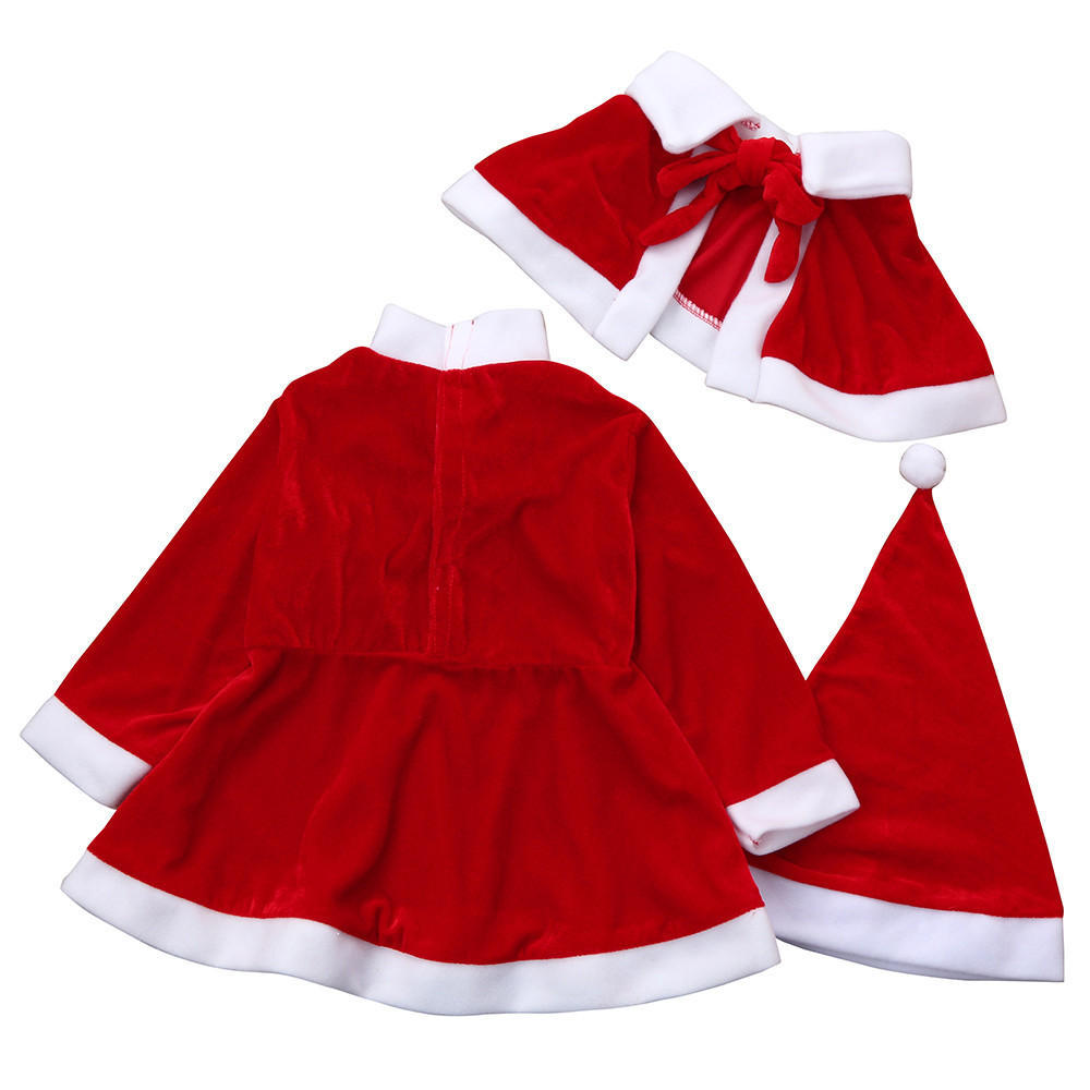 (Kung Pao Chicken)Toddler Kids Baby Girls Christmas Clothes Costume Party Dresses+Shawl+Hat Outfit
