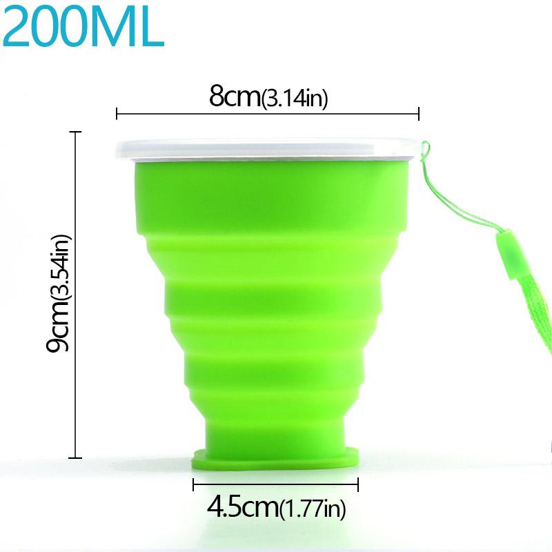 200ml Portable Cups BPA FREE Food Grade Water Cup Silicone Retractable Folding Cup with Lid Outdoor Coffee Travel Water Cup