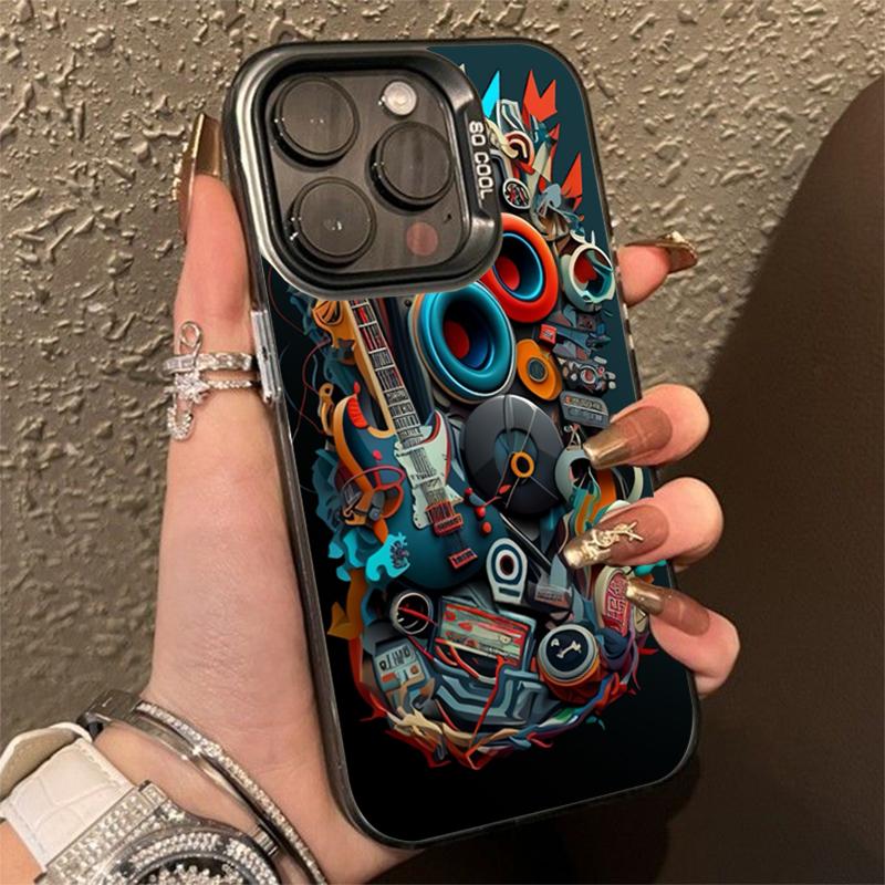 Cool Graffiti Mechanical Pattern TPU Basic Phone Case for iPhone 16 15 Pro Max 16E 14 13 12 11 XS X XR 7 8 Plus Hard Back Cover