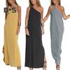 Kvinner Maxikjole En skulder Ermeløs Ryggløs Ensfarge Løs Myk Skrå Hals Side Delt Full Lengde Sommerferiekjole