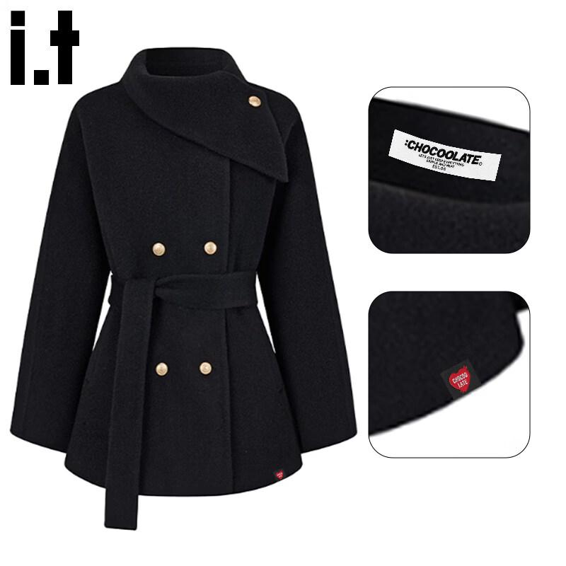 Пальто двубортное из смесовой шерсти с поясом CHOCOOLATEit XL