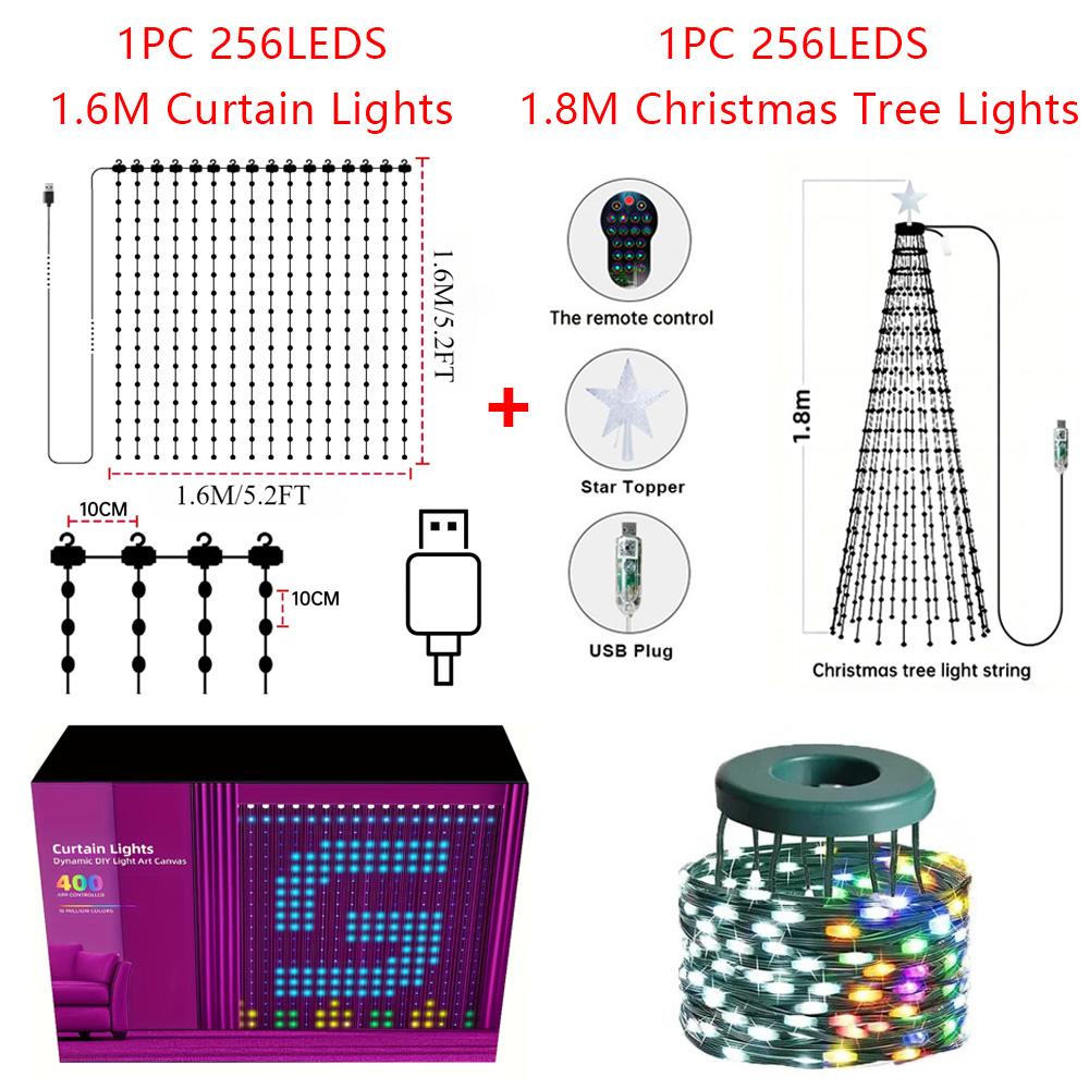 

LED Curtain Lights Christmas Tree Lights Combo Smart RGB String Lights Fairy Lights for Home Wedding Party Spring Festival Decor USB