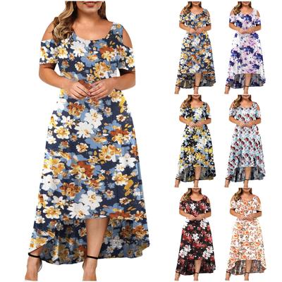 Kadınlar için Vintage Omuz Açık Elbise Çiçek Desenli Mürettebat Yaka Kısa Kollu Uzun Elbise Günlük Moda İş Tatil Elbisesi Nefes Alabilen İnce Büyük Beden Elbise