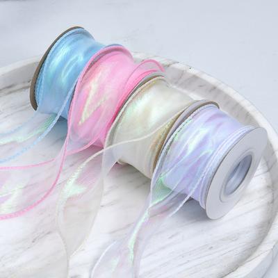 Illusion Fishtail Yarn Flat Colorful Gradient Color Copy Edge Wave Ribbon Flowers Cake Hair Accessories Tie Colorful Ribbon Crafts Making Ribbons