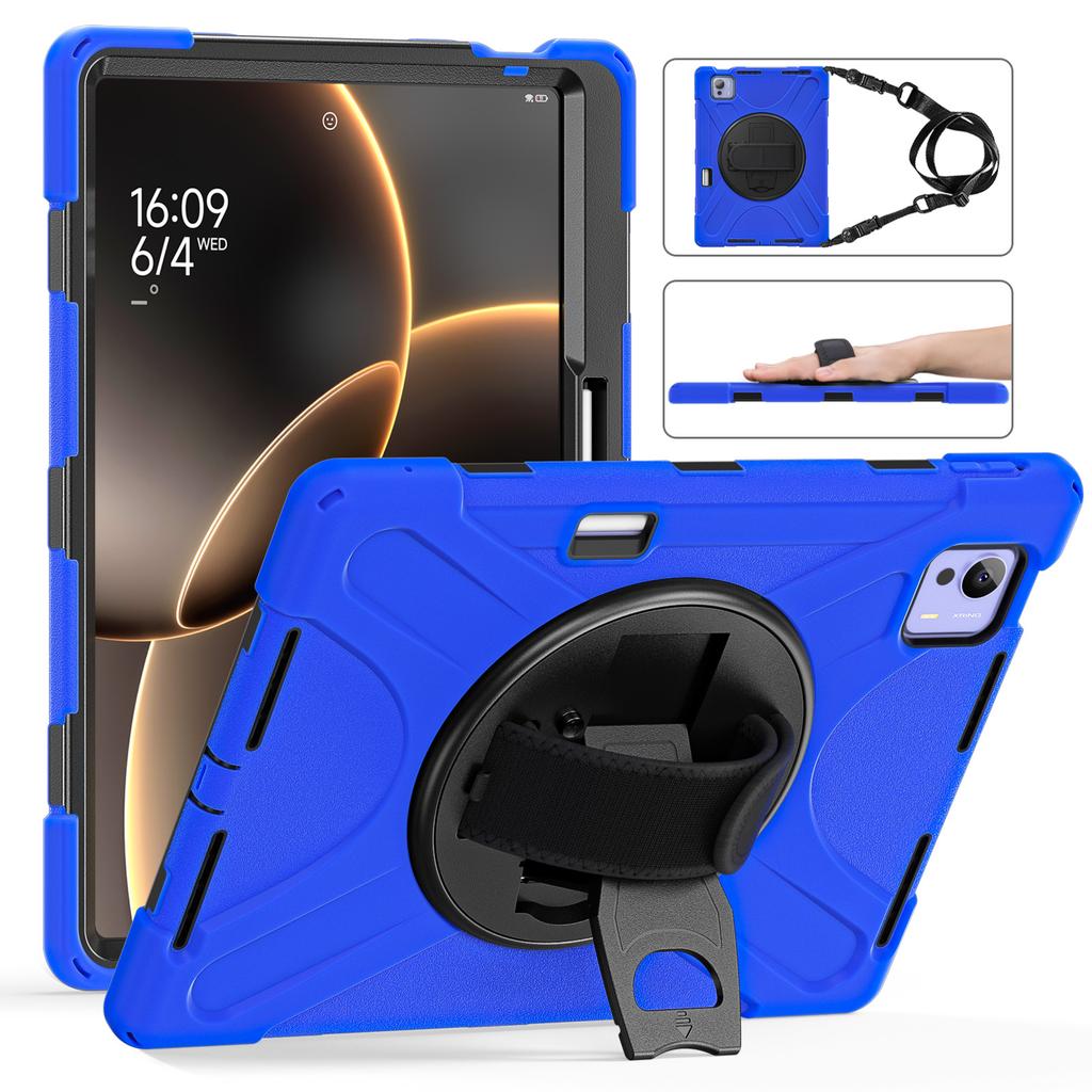 Rugged Stand Case for Xiaomi Pad 7 Ultra 2025 14.0 Inch 360 Rotating Heavy Duty Cover with Hand & Shoulder Strap 3-Layers Shell