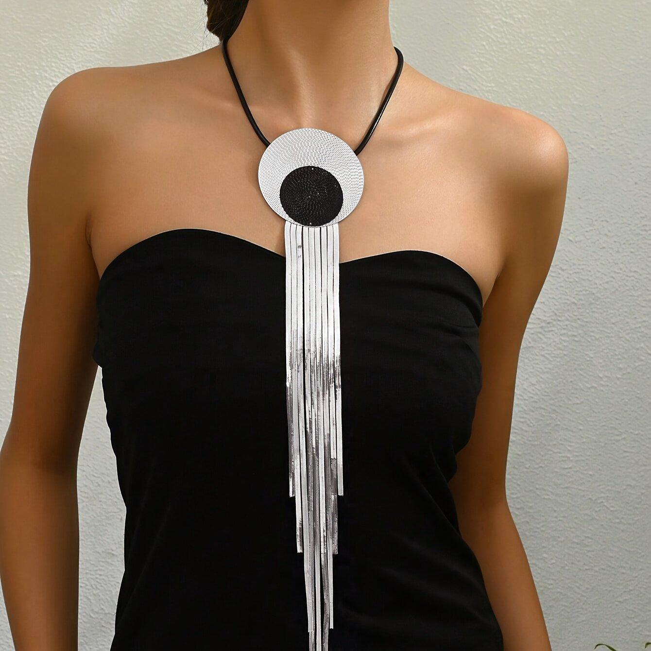 

Модное круглое длинное ожерелье с кисточками для женщин серебряный