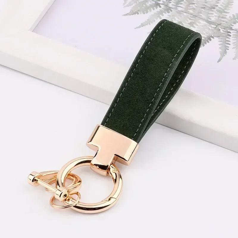 Custom Logo Personalized Buckle Car Moto Keyring Woman Man Key Ring Chain Name Suede Leather Metal Keychain Gift