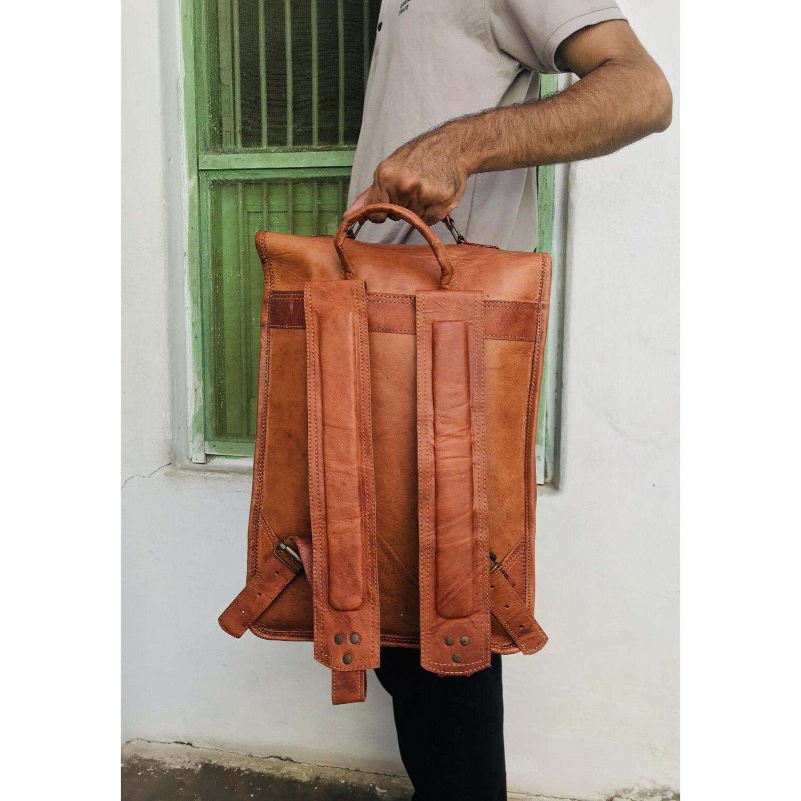 Мужская коричневая кожаная сумка-рюкзак Рюкзак Новый ноутбук ручной работы Goat Messenger — фото 7