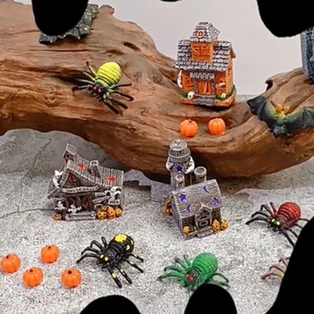Resin Craft Halloween Spider Bat Figurines Miniatures Pumpkin Ornaments  Garden Outdoor Decor
