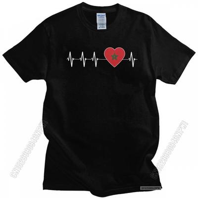 Heartbeat Morocco Country Flag T Shirt Homme 100% Cotton Moroccan Heart Family Tee Tops O-Neck Summer Tshirt Merch
