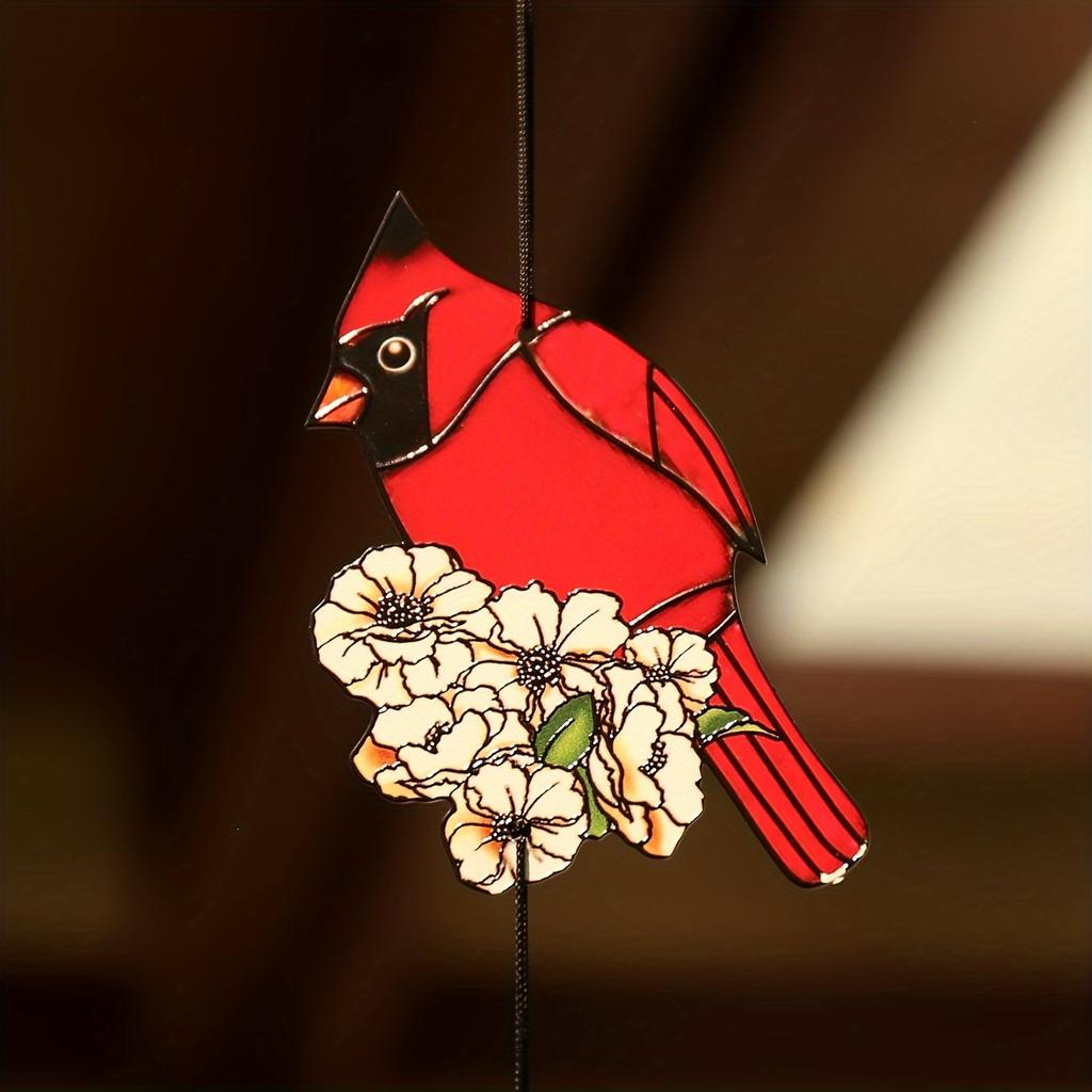 Red Bird Metal Wind Chime - Vibrant Red Creative Wind Chime Memorial Gift for Indoor/Outdoor Garden Decoration, 24 Inches