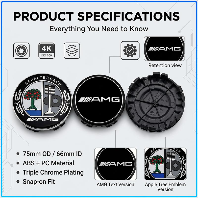 4PCS Anti-Rust Rim Emblem Decals Scratch-Proof Car Wheel Center Cover For Mercedes Benz AMG A B C E G R S CLA CLK CLA CES CLS SLK GLK CLK SLS CLG GLE
