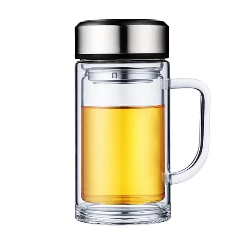 OLOEY Insulated Double-Wall Glass Mug with Handle