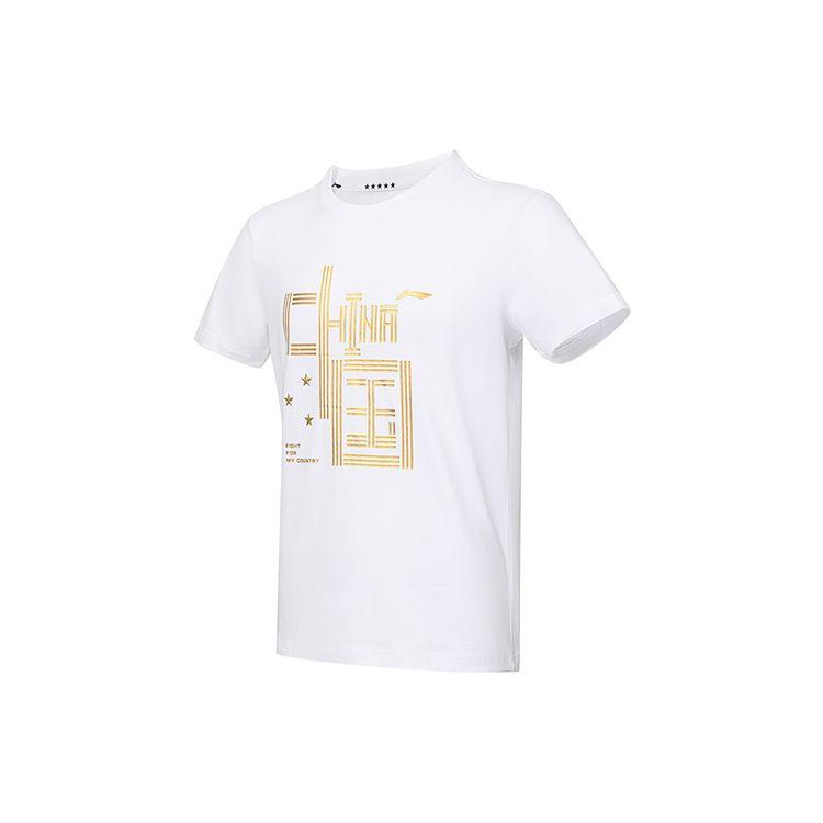 Li Ning Ping Pong Series Quick-Dry Round Neck Sports Culture Short Sleeve T-Shirt Men Tops Standard-White AHSR765-1