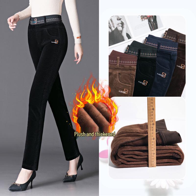 Warm Women's Corduroy Straight-Leg Pants - Winter 2023: Plus Velvet, Thickened, Ideal for Middle-Aged and Elderly Mothers