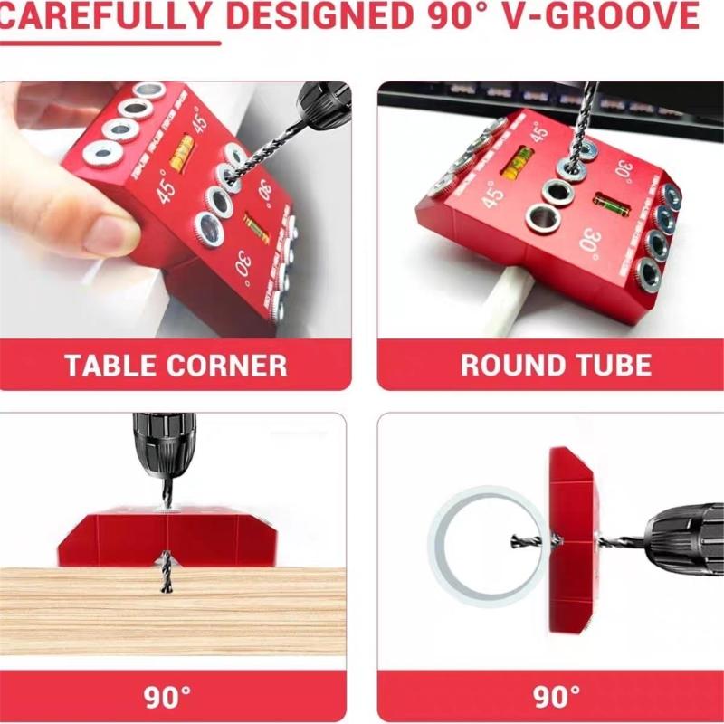 30 45 90 Degree Angle 4 Drill Hole Guide Jig Portable Cable Railing Lag Screw Drilling Templates Block for Angled