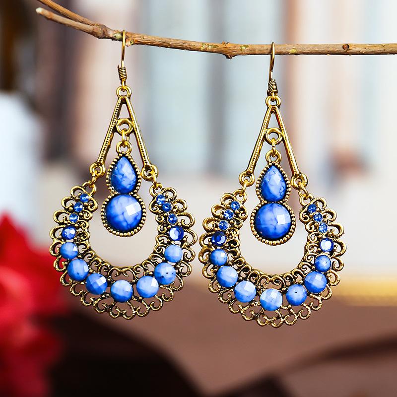 Ethnic Boho Women Drop Dangle Earrings Geometric Carved Hollow Bead Crystal Antique Bohemian Wedding Earring