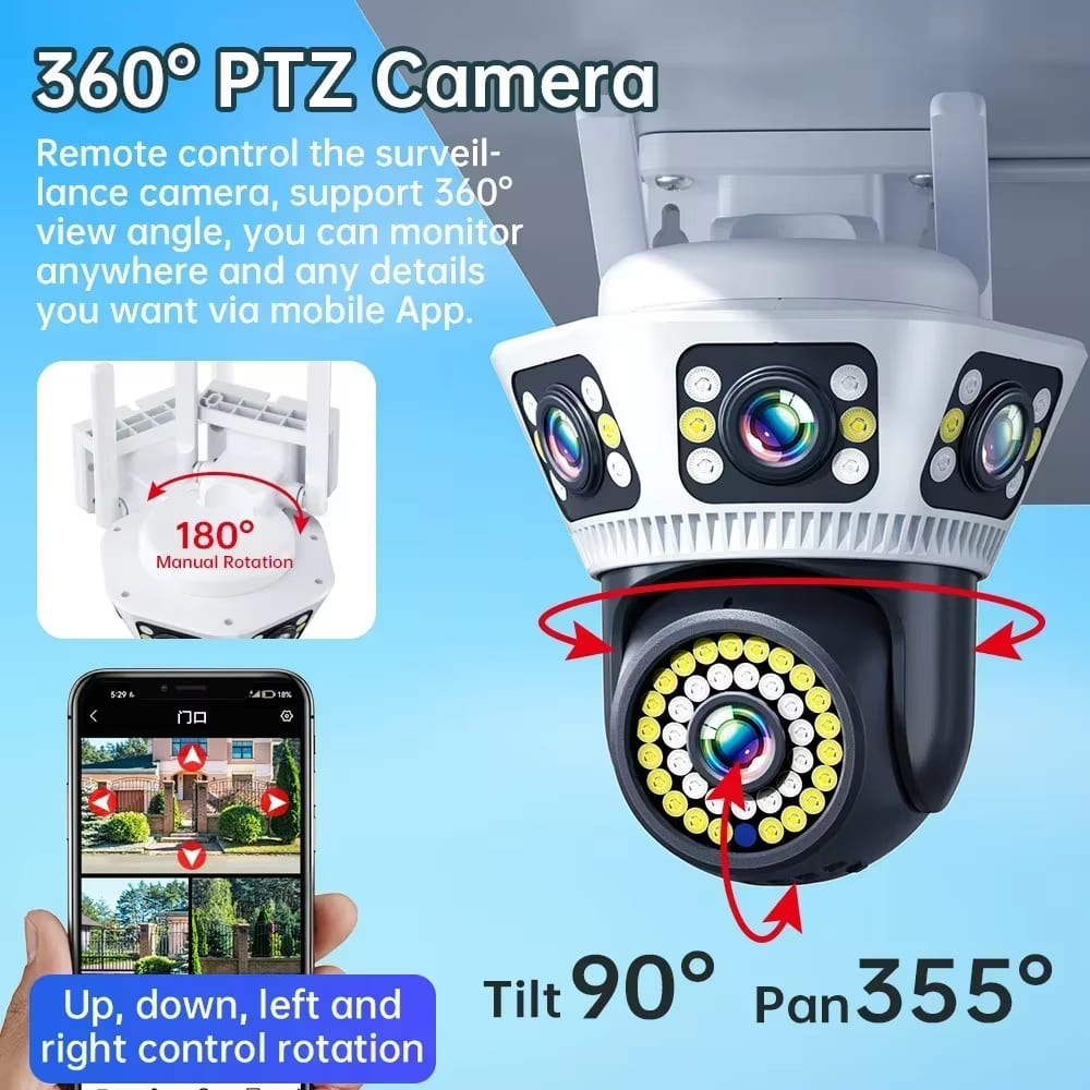 LS VISION 6K Outdoor WiFi Video Surveillance Camera 12MP Four-lens Three-screen AI Human Body Detection Bidirectional Voice IP Camera CCTV