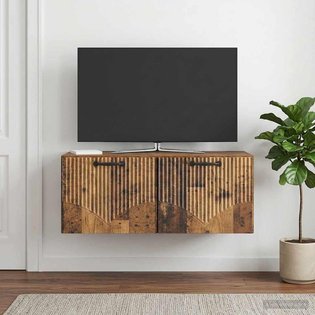 Wall Mounted TV Cabinet Reclaimed Wood Look 78.5 x 41 x 30 cm