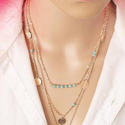 Handgefertigte mehrschichtige Türkisperlen- und Paillettenkette