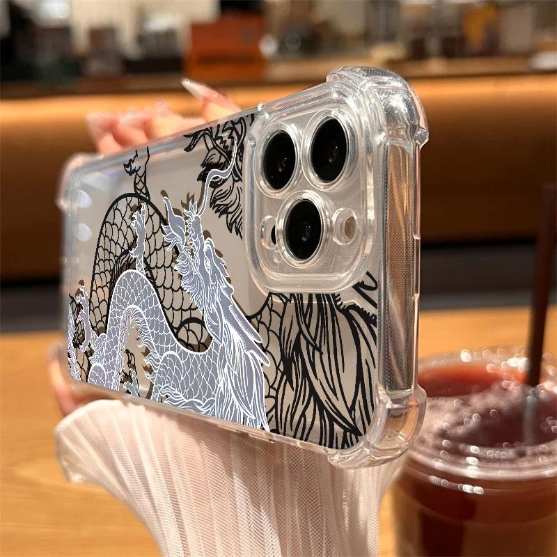 Fashion Dragon Tattoo Pattern Art Phone Case Clear For iPhone 17 16 14 15 11 12 13 Pro Max 16E 15 16 Plus 17 Air Anti-fall Cover