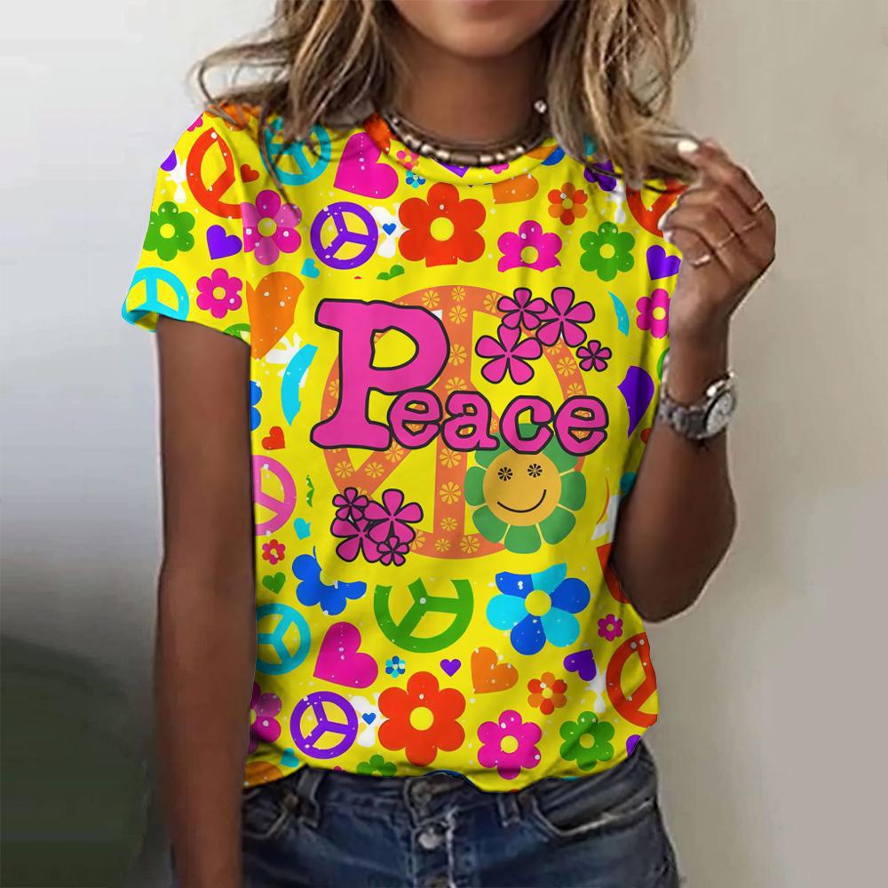 New Summer European and American Trendy T-shirt Women's Round Neck Top 3D Digital Printing New Women's T-shirt Source Wholesale 3203 EMA