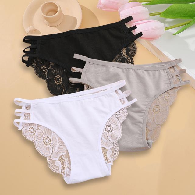 3PC/Set Women Sexy Lace Panties Low Rise Hollow Out Briefs Floral Transparent Underwear for Feamale Elastic Straps Soft Lingerie