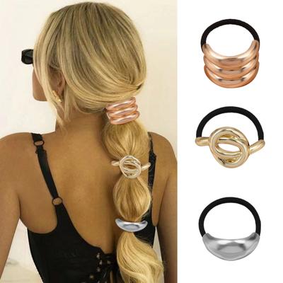 Corde à cheveux en métal pour femme, décoration géométrique, élastique à cheveux, sans trace, support de queue de cheval, couvre-chef, accessoires pour cheveux