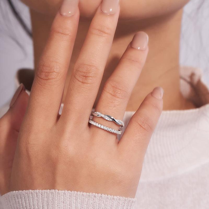 Wedding Band Rings for Women 925 Sterling Silver AAA Zircon Stackable Engagement Crossed Rings Simple Jewelry Party Gift