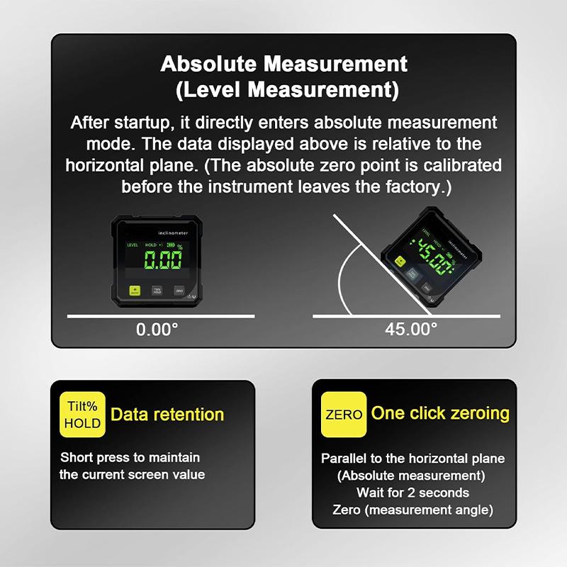 Digital Laser Angle Finder Protractor Tool, 4×90° High Accuracy Measuring Tool Large Led Display Magnetic Base, USB Rechargeable