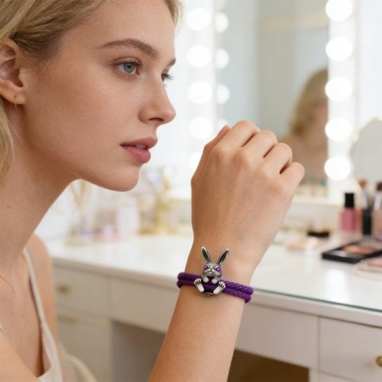 Adjustable Rope Chain Bracelet Bunny Decor Easter Bracelet Easy to Wear Bracelet Animal Lucky Jewelry Accessory