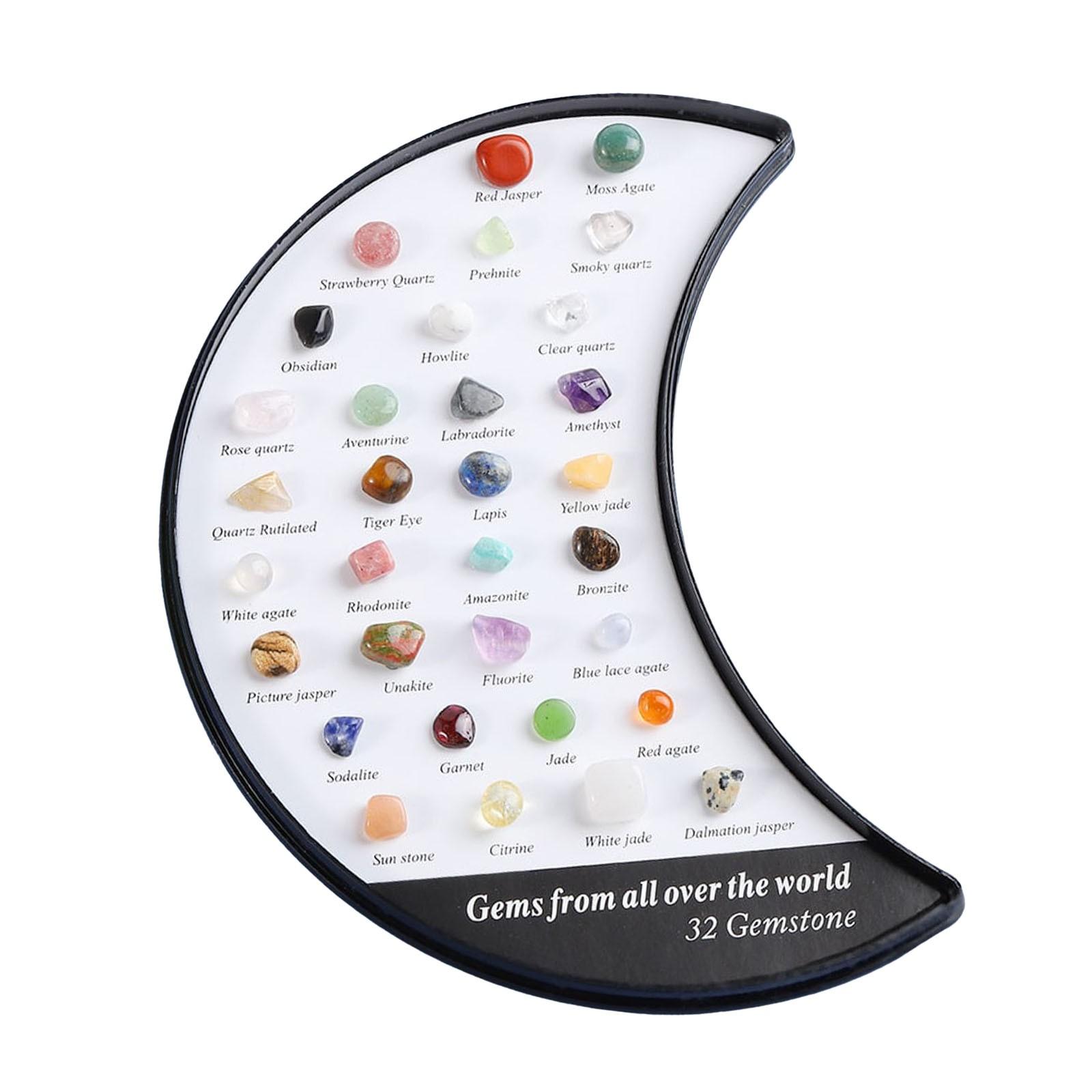 

Образцы минералов, коробка в форме кристалла луны, набор кристаллов и лечебных камней, красочные минеральные камни, натуральный кристаллический агат, драгоценный камень для йоги One Size